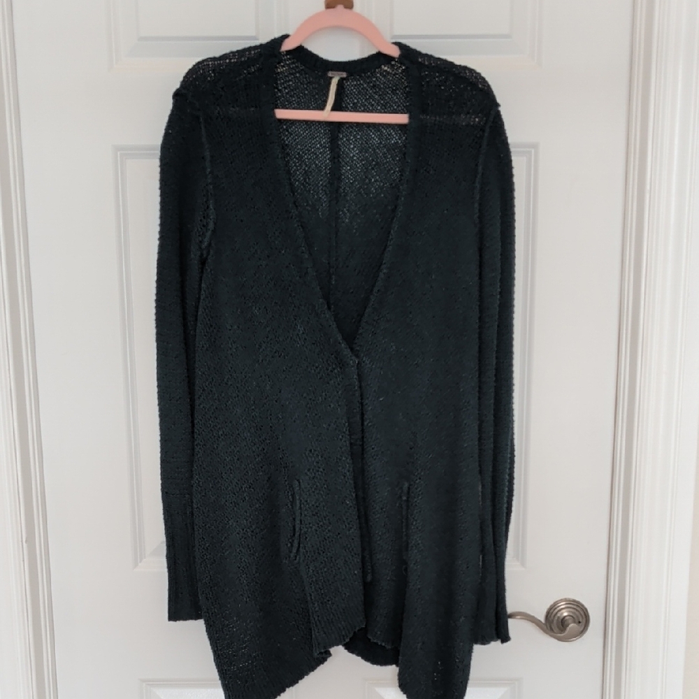 Free People Deep Teal Open-Front Cardigan